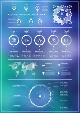 Flat style vector infographics and design elements for brochures, flyers and websites. Blurred background