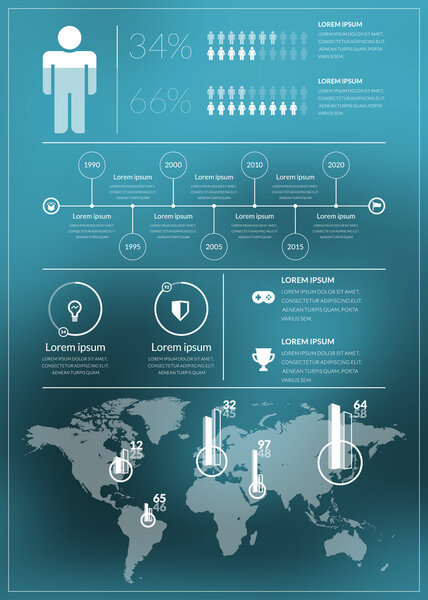 Векторная инфографика и элементы дизайна плоского стиля для брошюр, листовок и веб-сайтов. Размытый фон
