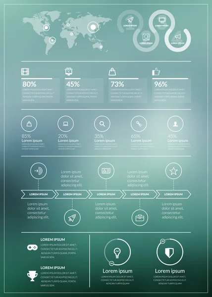 Infografías vectoriales de estilo plano y elementos de diseño para folletos, folletos y sitios web. Fondo borroso — Vector de stock