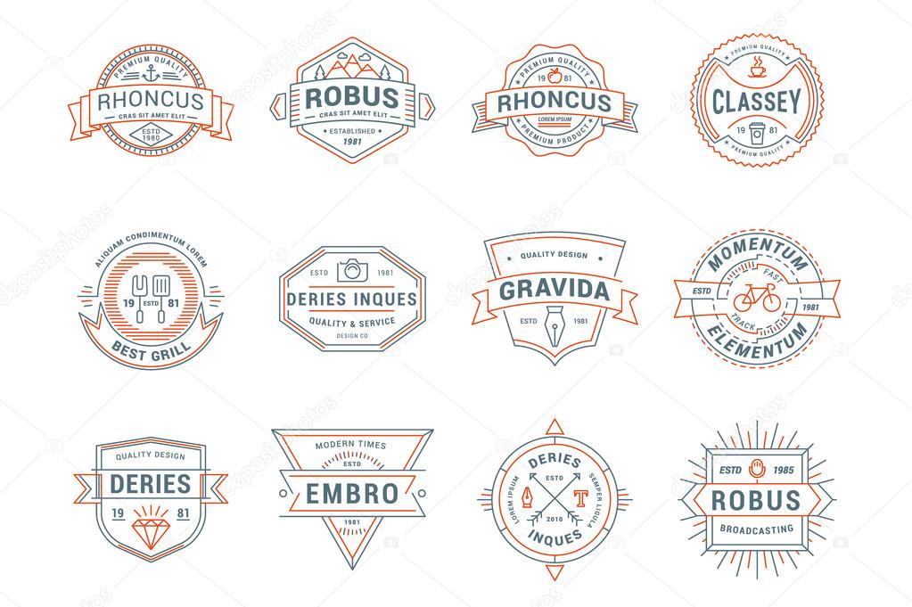 Set of Hipster Vintage Labels, Logotypes, Badges. Thin Line Design Templates