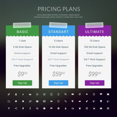 Web siteleri ve uygulamalar için düz tasarım tarzında tablo fiyatlandırma vektör