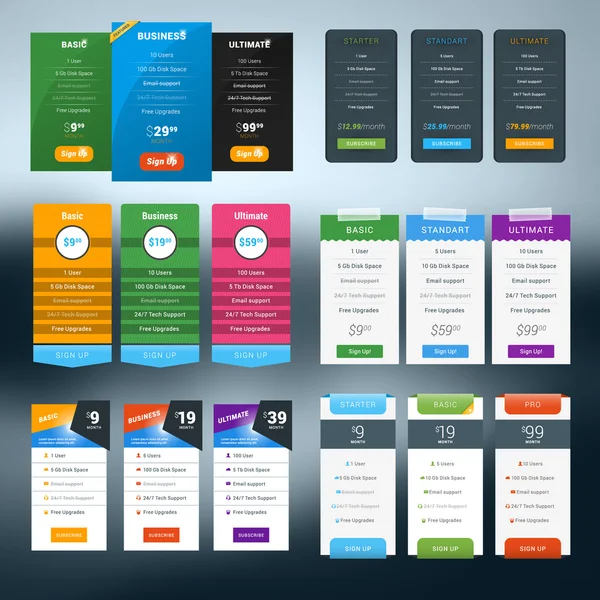 Ensemble de tableau de prix vectoriels en style flat design pour sites Web et applications — Image vectorielle