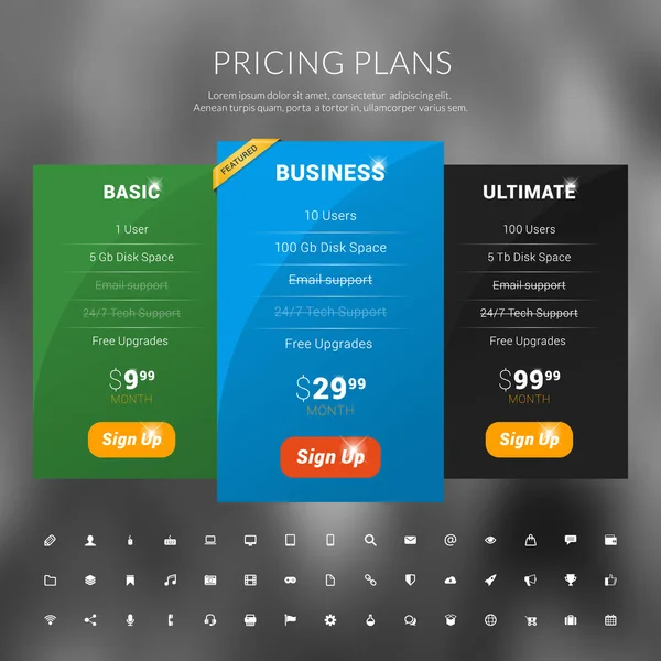 Vector Pricing Table in Flat Design Style for Websites and Applications — Stock Vector