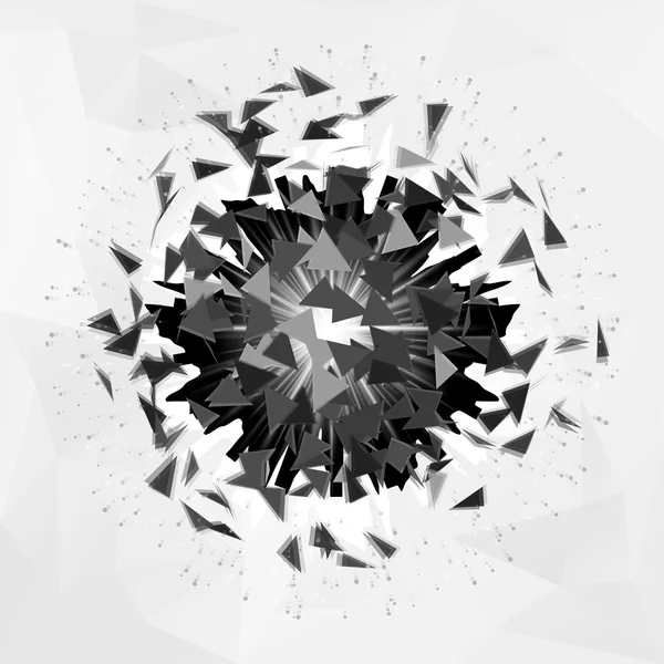 Elemento poligonal abstracto. Explosión de Esfera 3D con Triángulos — Archivo Imágenes Vectoriales