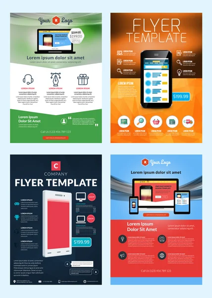 Set of Abstract Vector Business Flyer Brochure Design Templates — 스톡 벡터