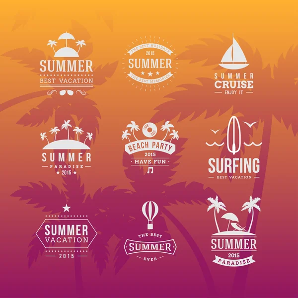 Set de Vacaciones de Verano Hipster Vintage Labels or Badges. Elementos de diseño vectorial — Archivo Imágenes Vectoriales