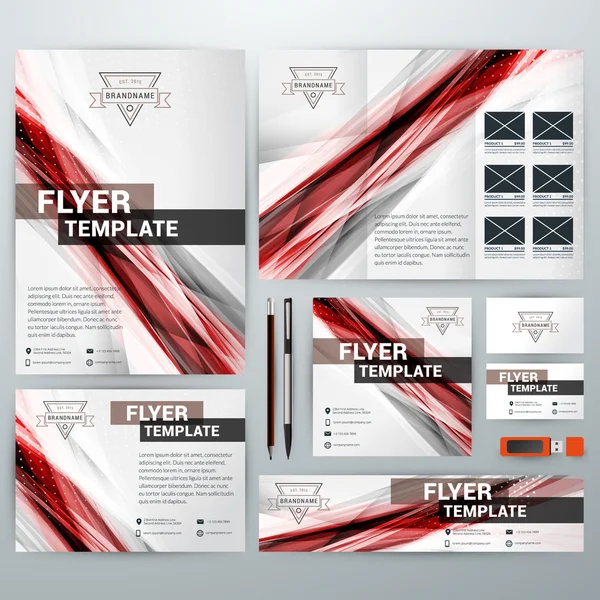 Set of Stationery Design Templates. Flyer, Booklet, Leaflet, Business Card, Banner — 图库矢量图片
