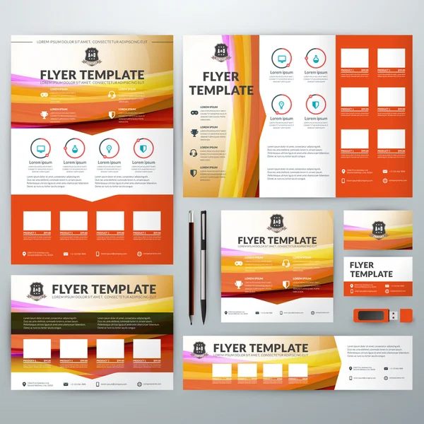 Set of Stationery Design Templates. Flyer, Booklet, Leaflet, Business Card, Banner — Stok Vektör