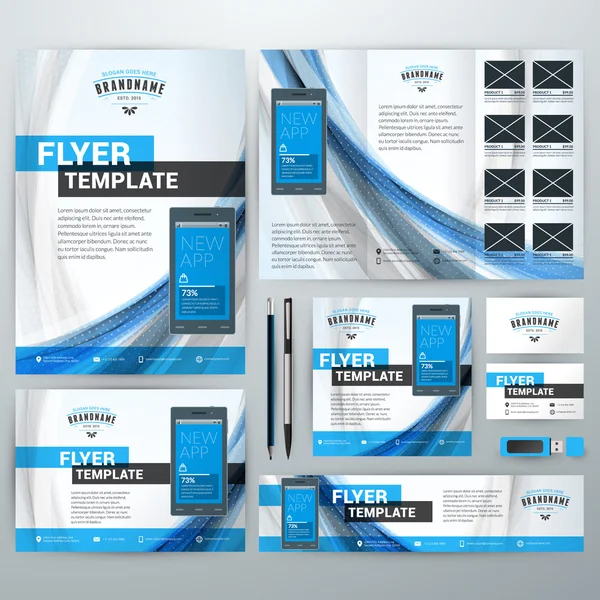 Set of Stationery Design Templates. Flyer, Booklet, Leaflet, Business Card, Banner — Stock vektor