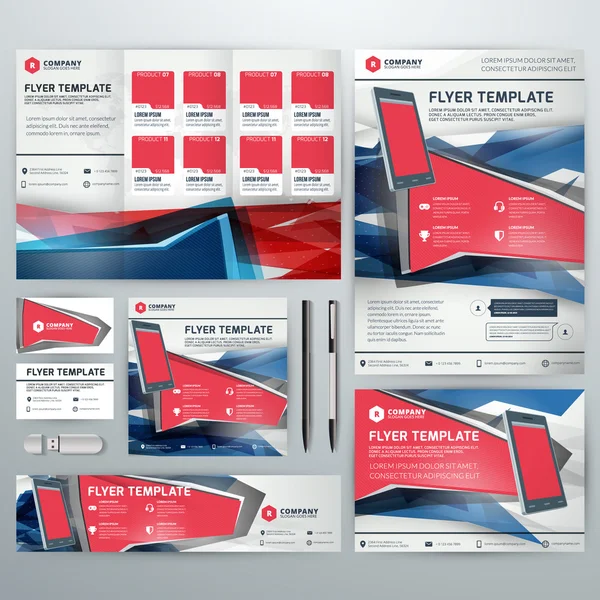 Set of Stationery Design Templates. Flyer, Booklet, Leaflet, Business Card, Banner — Stockvector