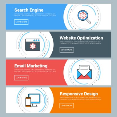 Flat Design Concept. Set of Vector Web Banners. Search Engine, Website Optimization, Email Marketing, Responsive Design