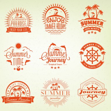 Yaz tatil tasarım öğeleri. Hipster Vintage Logotype ve rozetleri