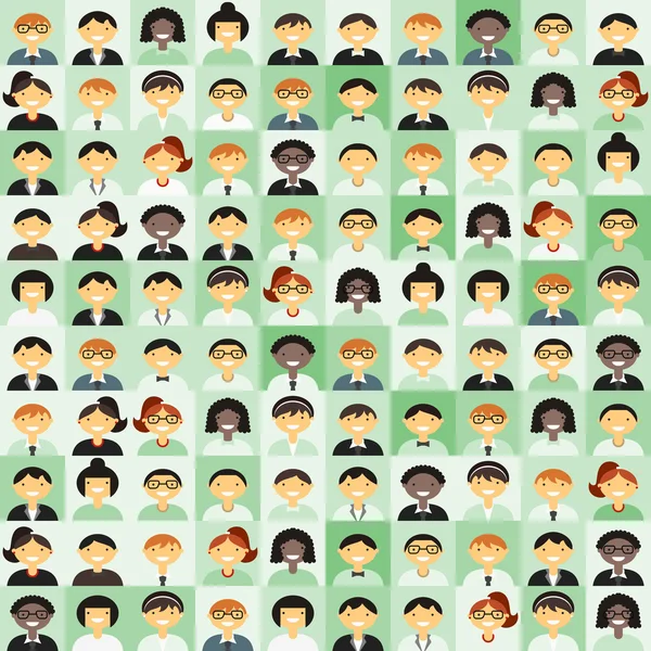 Flat Design Vector Background. Different People Character, Female, Male. Shades of Green — Stok Vektör