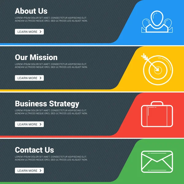 Flat Design Concept. Set of Vector Web Banners. Template for Wesite Headers. About us, Our Mission, Business Strategy, Contact us