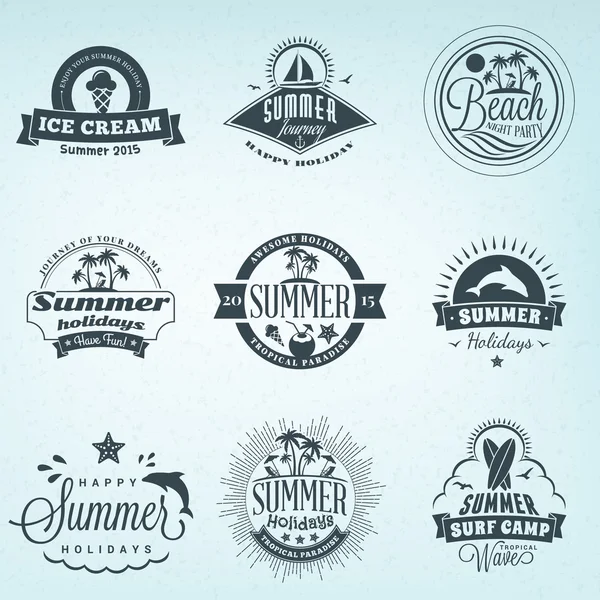 Summer Holidays Design Elements. Set of Hipster Vintage Logotypes and Badges — Stock Vector
