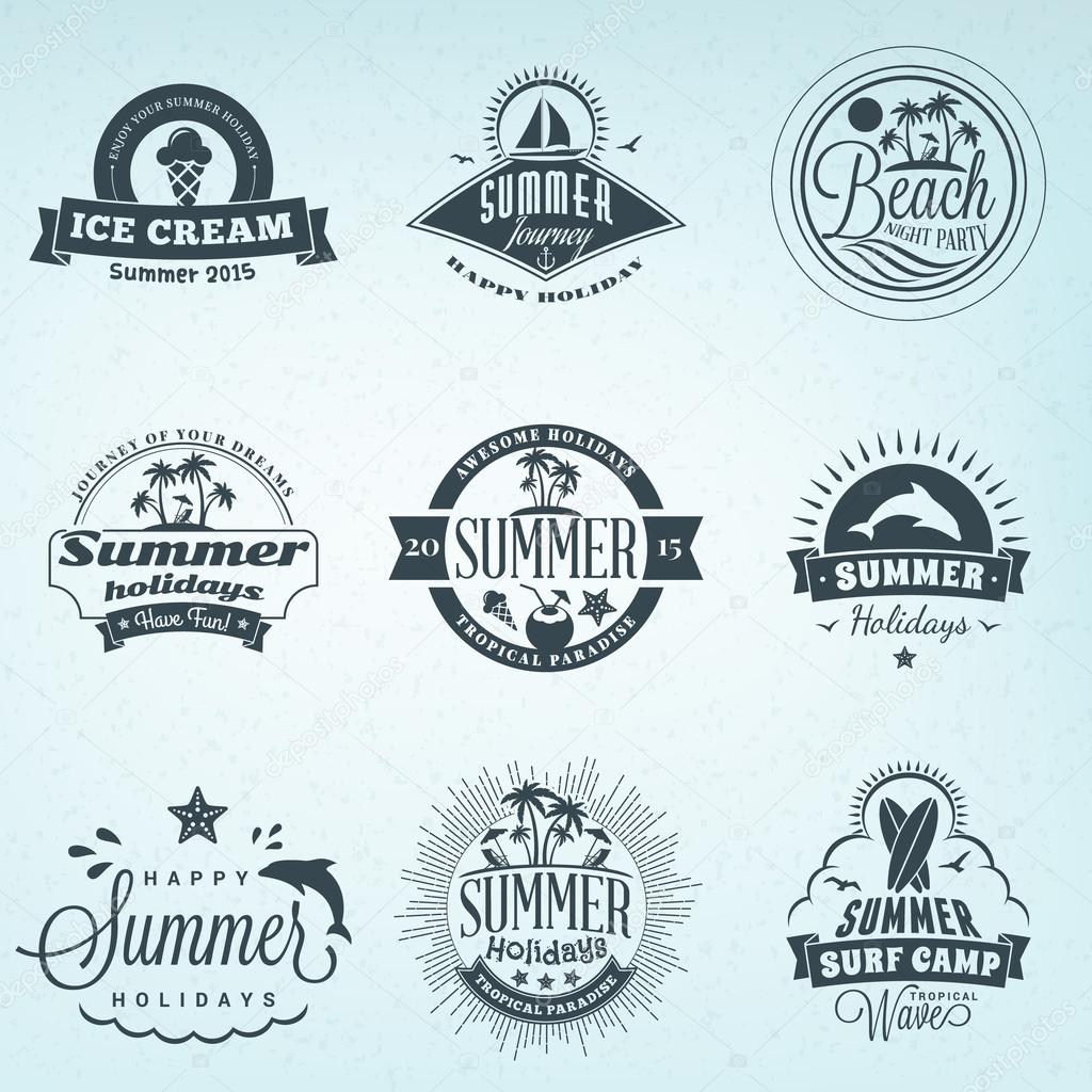 Summer Holidays Design Elements. Set of Hipster Vintage Logotypes and Badges