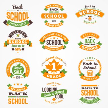 Geri okul vektör tasarım koleksiyonu için. Retro Vintage tarzı rozet ve etiketleri