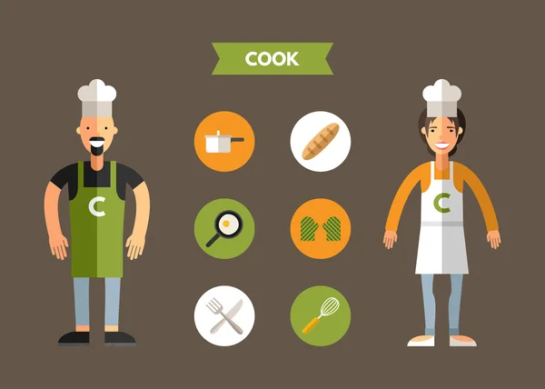 Flat Design Vector Illustration of Cook with Icon Set. Infographic Design Elements — Stock vektor