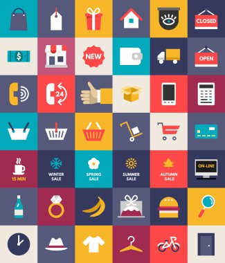 Set of Flat Design Business and Shopping Icons. Vector Illustration