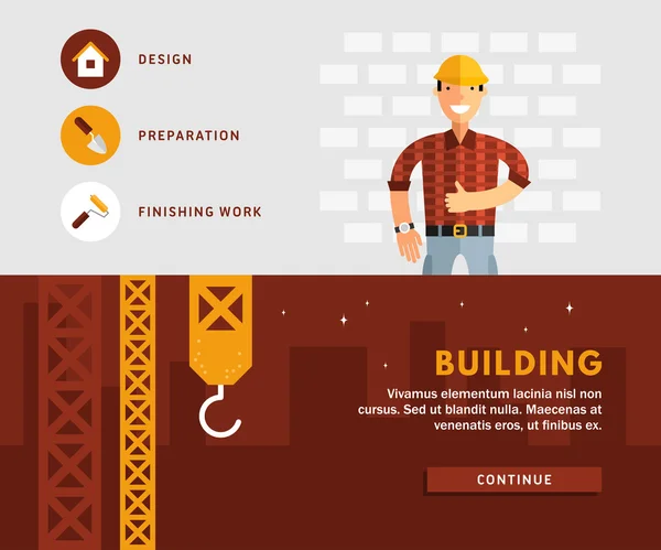 Profession Concept. Builder and Building. Flat Design Concepts for Web Banners and Promotional Materials — Διανυσματικό Αρχείο