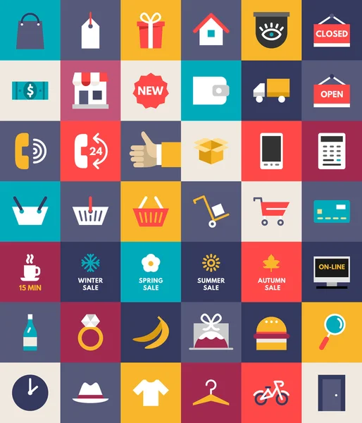 Set of Flat Design Business and Shopping Icons. Vector Illustration — Stockvector