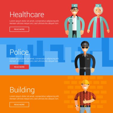 Healthcare. Police. Buliding. Flat Design Vector Illustration Concepts for Web Banners and Promotional Materials