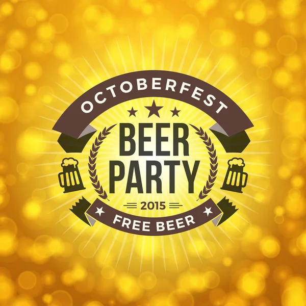 Beer Party. Octoberfest Celebration. Retro Style Badge Vector Template on Bright Yellow Background — Wektor stockowy