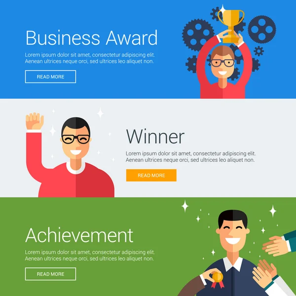 Business Award. Winner. Achievement. Flat Design Vector Illustration Concepts for Web Banners and Promotional Materials — ストックベクタ