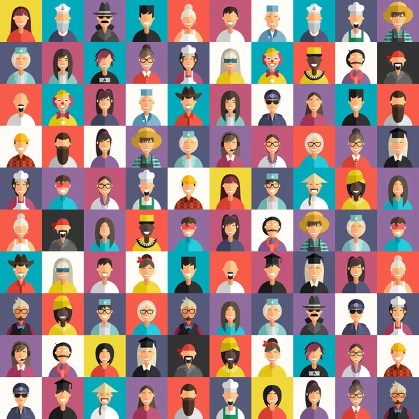 Flat Design Style Vector Avatar Background. Different People Professions, Female, Male — Stok Vektör