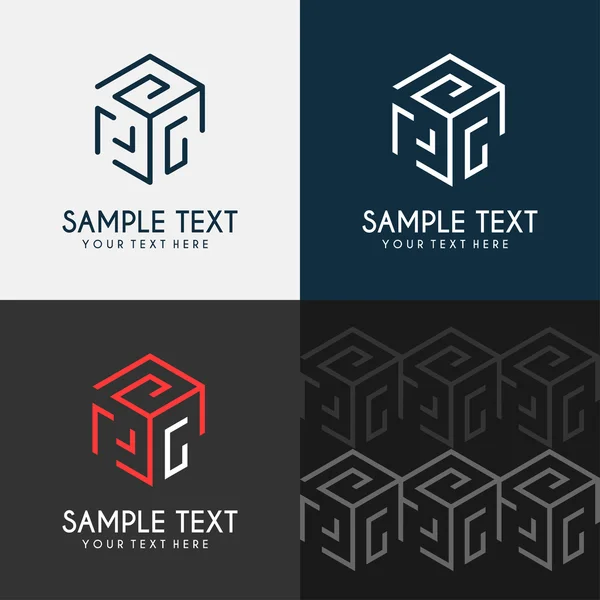 Thin Line Design Template Logotype. Cube maze — ストックベクタ