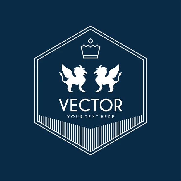 Vector Line Art Badge or Logo Template. Winged Lions. Thin Line Graphic Design — Stok Vektör