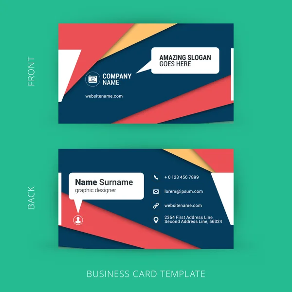 Creative and Clean Business Card Template with Material Design Abstract Colorful Background — Wektor stockowy