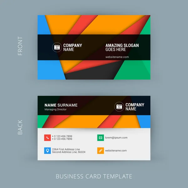 Creative and Clean Business Card Template with Material Design Abstract Colorful Background — Wektor stockowy