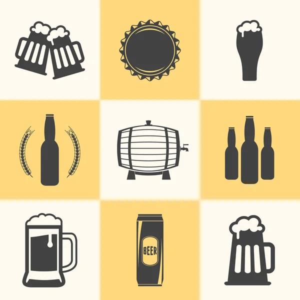 Icone di birra di design piatto. Nero su sfondo chiaro — Vettoriale Stock