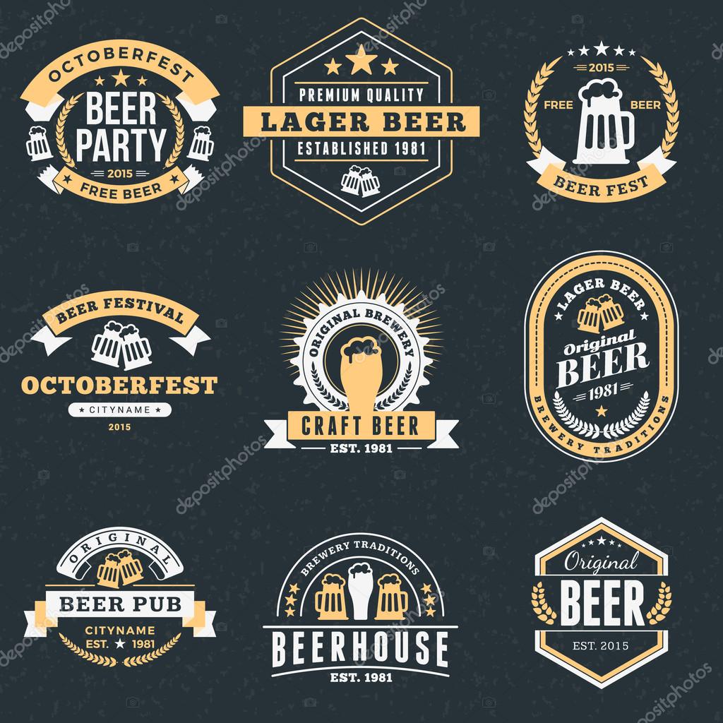 Set of Retro Vintage Beer Badges, Labels, Logos on Dark Background. Vector Illustration