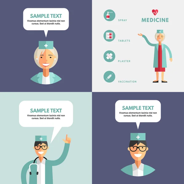 Set de Vectores de Diseño Plano Ilustraciones de Doctor. Elementos de diseño infográfico — Vector de stock