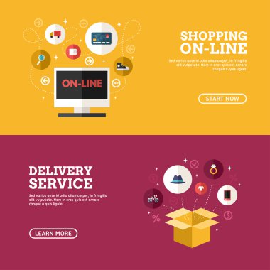 Shopping On-line. Delivery Service. Set of Flat Design Concepts for Web Banners and Promotional Materials