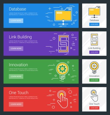 Database. Link Building. Innovation. One Touch. Flat Design Concept. Set of Vector Web Banners