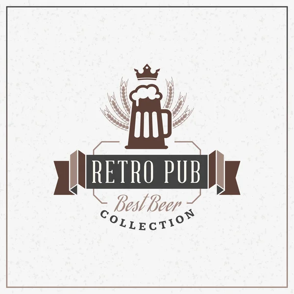 Retro Design Element, Badge, Logotype, Label for Beer, Beer Shop, Pub, Bar. Vector Illustration — Stok Vektör