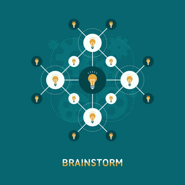 Flache Designillustration des Brainstormkonzepts. Lampen miteinander verbunden — Stockvektor