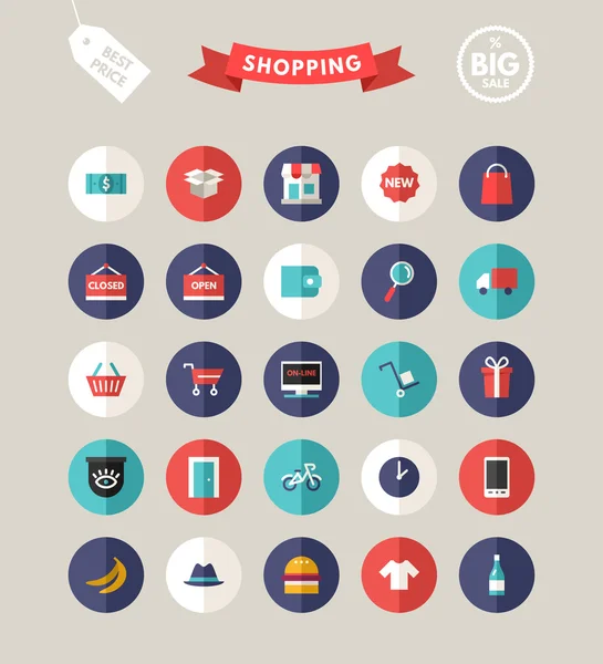 Set of Flat Design Business and Shopping Icons. Vector Illustration — Stok Vektör