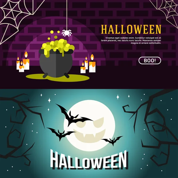 Set di banner web di Halloween. Concetti di progettazione per banner web e materiali promozionali — Vettoriale Stock