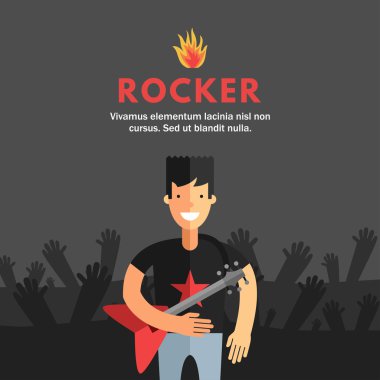 Rock Musician Playing Electrical Guitar. Flat Design Concepts for Web Banners and Promotional Materials