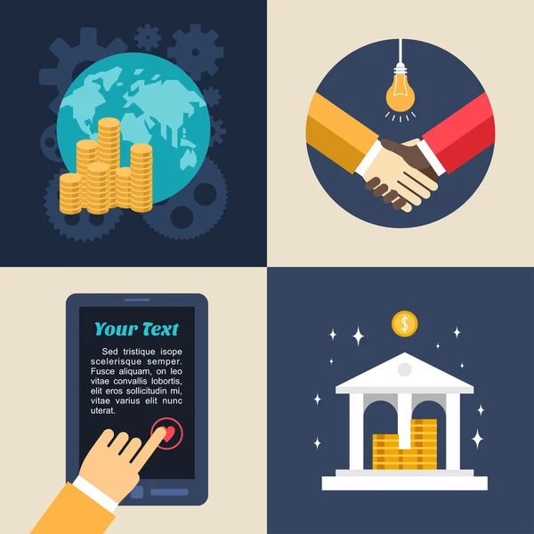 Sæt af Flat Design Vector Business Illustrationer. Global Økonomi, Bank, Partnerskab, Tilføjelse til favoritten – Stock-vektor