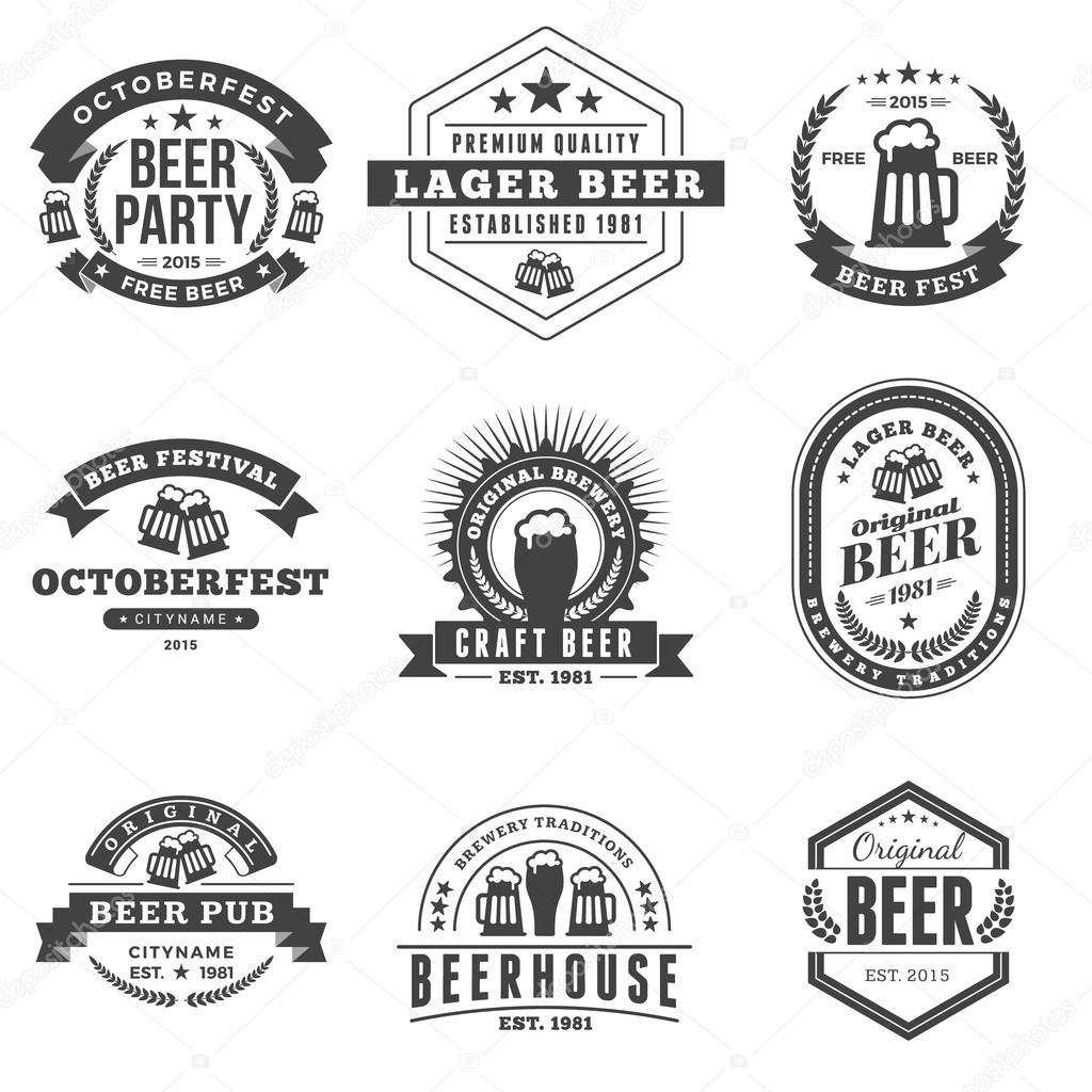 Set of Retro Vintage Beer Badges, Labels, Logos. Black and White Vector Illustration