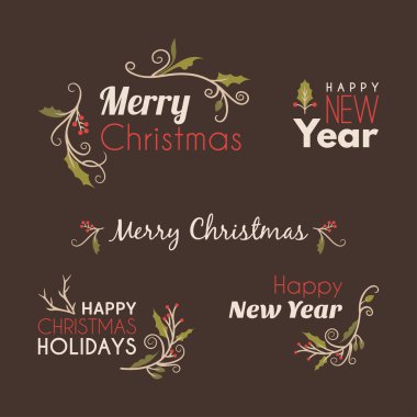 Retro Vintage Noel kümesi tatil etiketleri ve selamlar