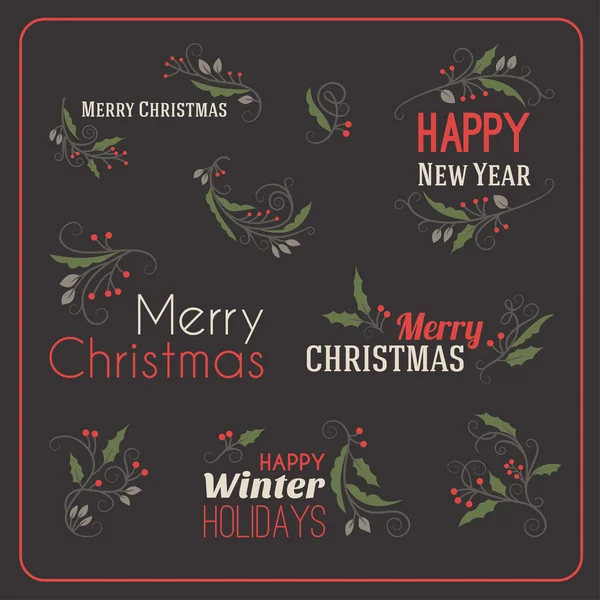 Set of Retro Vintage Christmas Holiday Labels and Greetings — Stock Vector