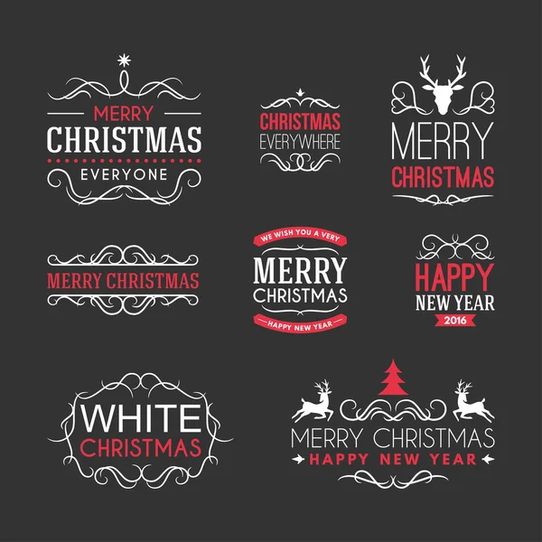 Kerstmis en Nieuwjaar Vector decoratie Set ontwerpelementen, Labels en vakantie wensen — Stockvector