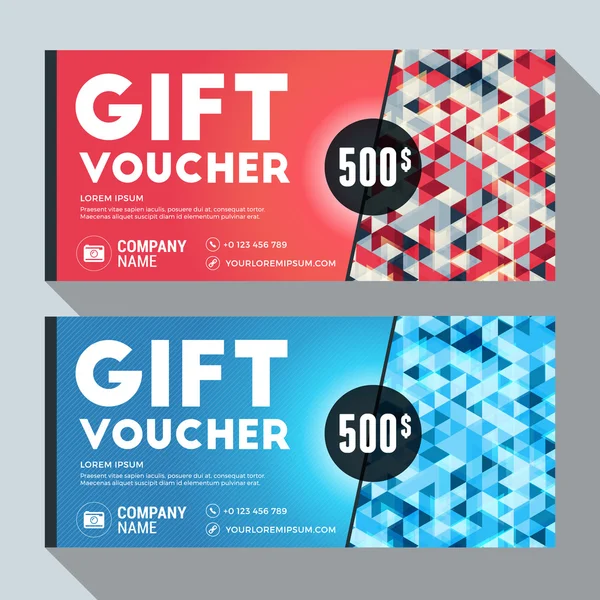 Gift Voucher Vector Design Print Template. Discount Card. Gift Certificate. 2 Color Themes. Vector Illustration — 스톡 벡터