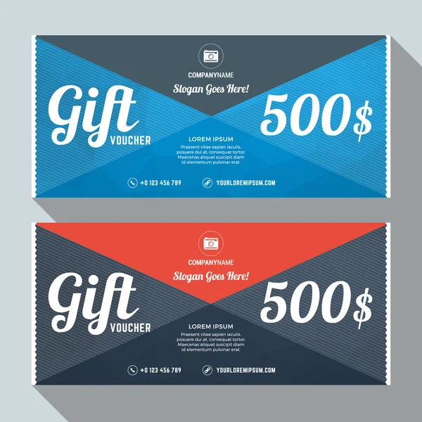 Gift Voucher Vector Design Print Template. Discount Card. Gift Certificate. 2 Color Themes. Vector Illustration — Stock vektor